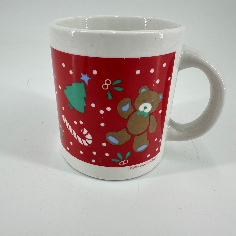 Teddy Hugglesbie Christmas Coffee Mug Red Teddy Bear Candy Cane Ceramic Cup